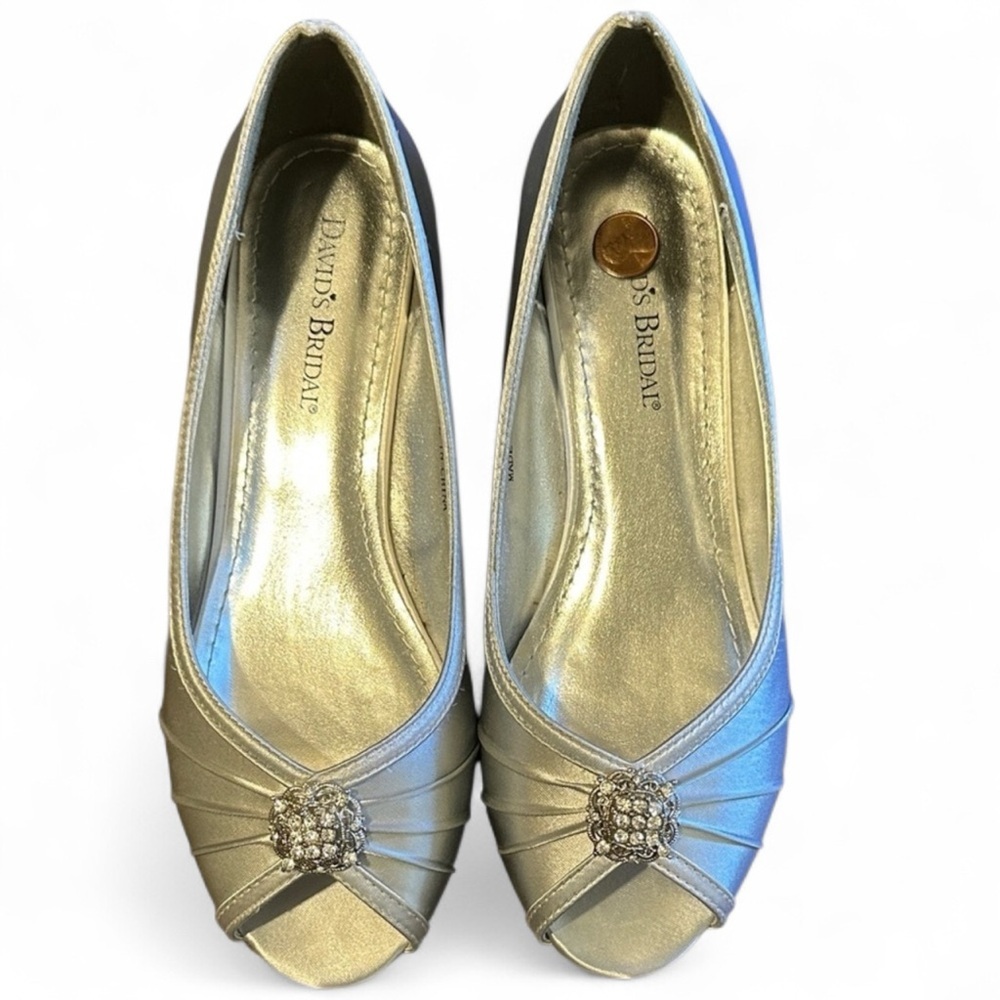David's Bridal Metallic Silver Flats Satin Finish Rhinestone accents